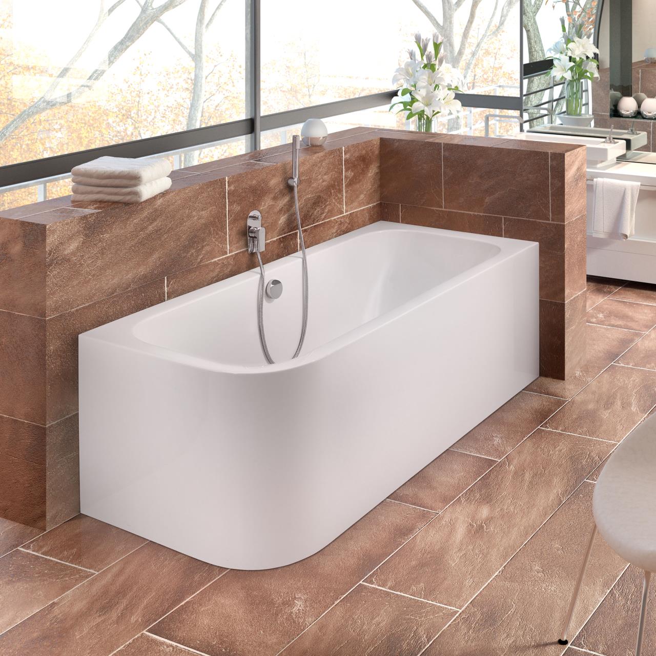 Ottofond freistehende Badewanne Spirit links mit Wannenrandarmatur S3000