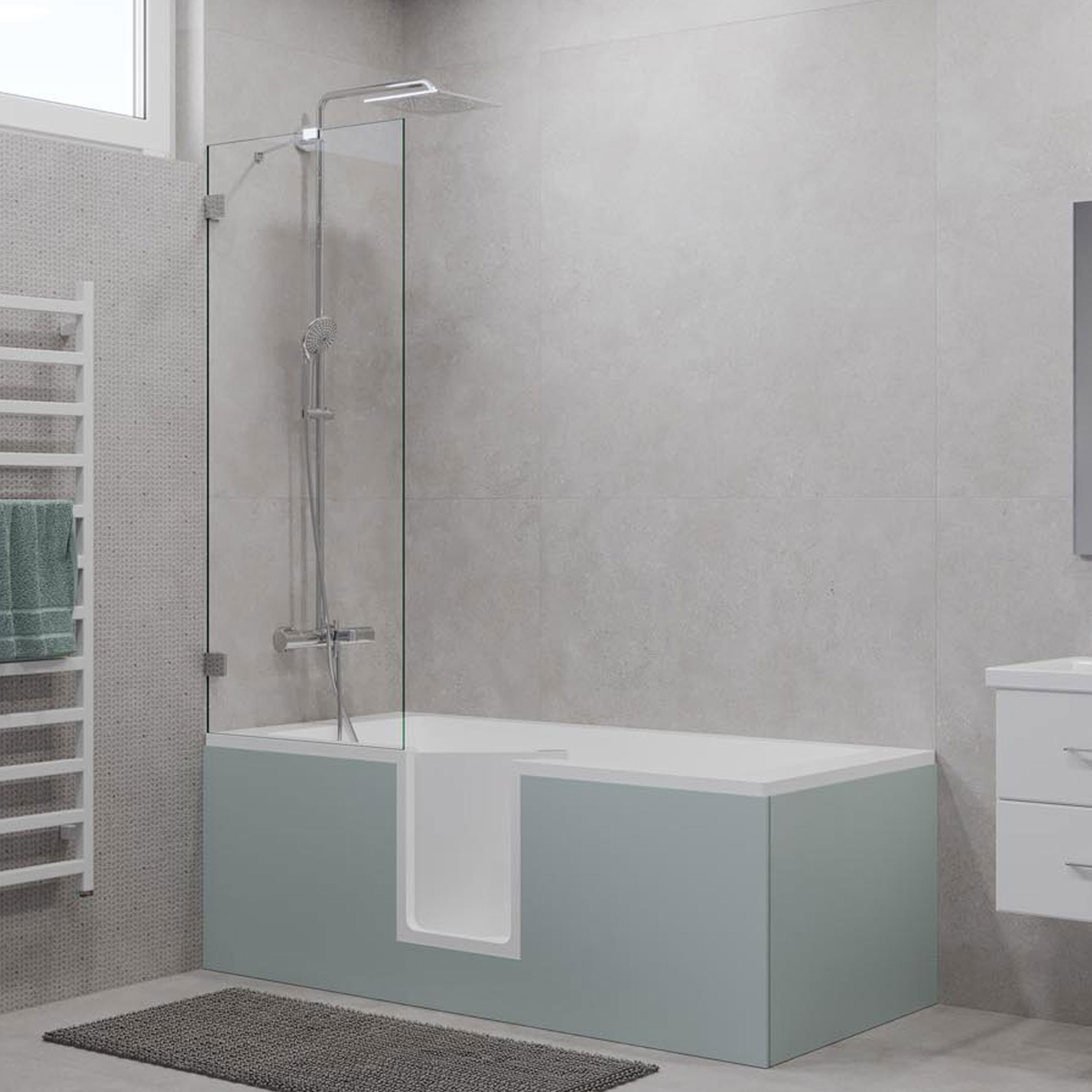 Badewanne mit Tür Easy Inside mit Schürze Tür mitte