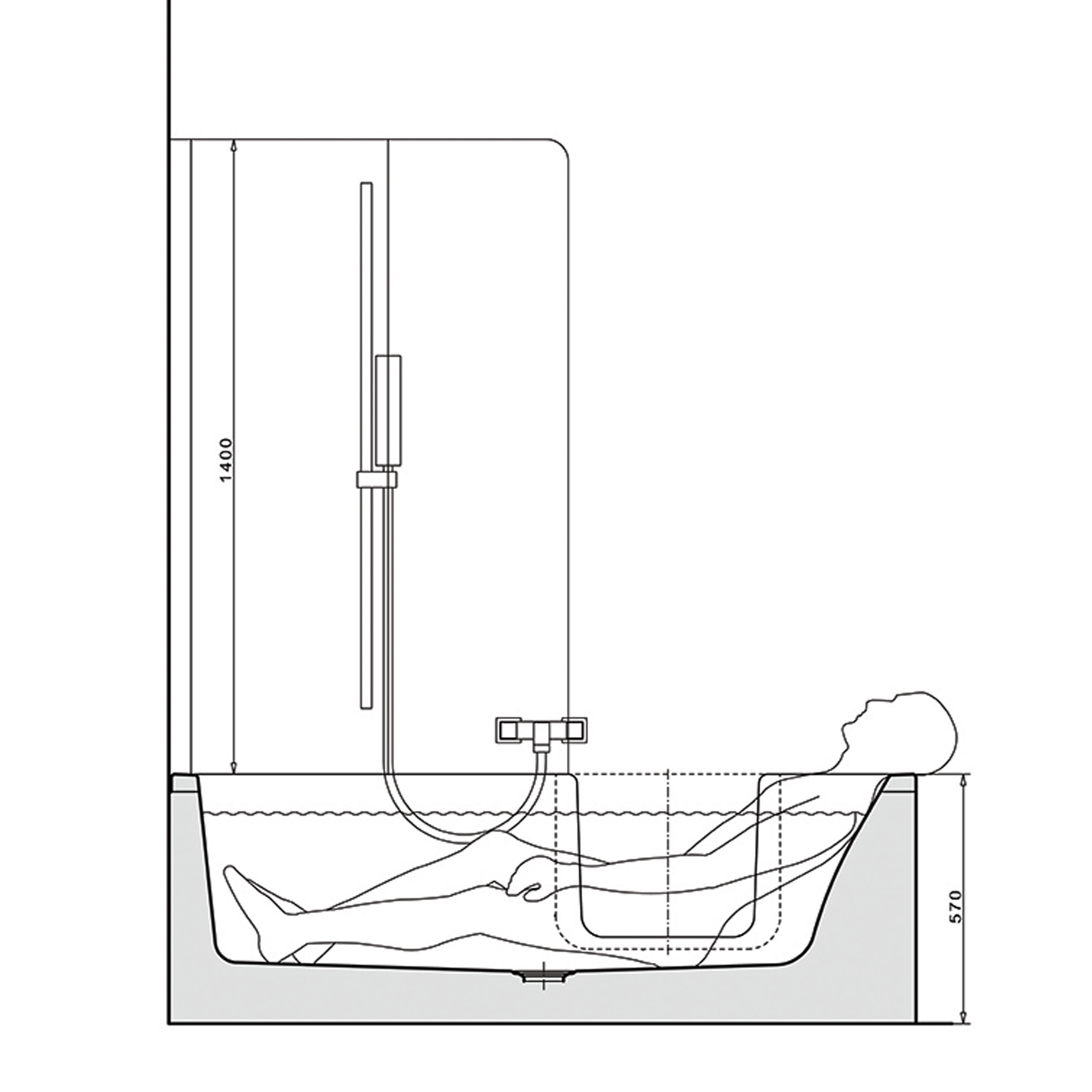 Badewanne mit Tür Loft Easy mit Sitz Schürze rechts