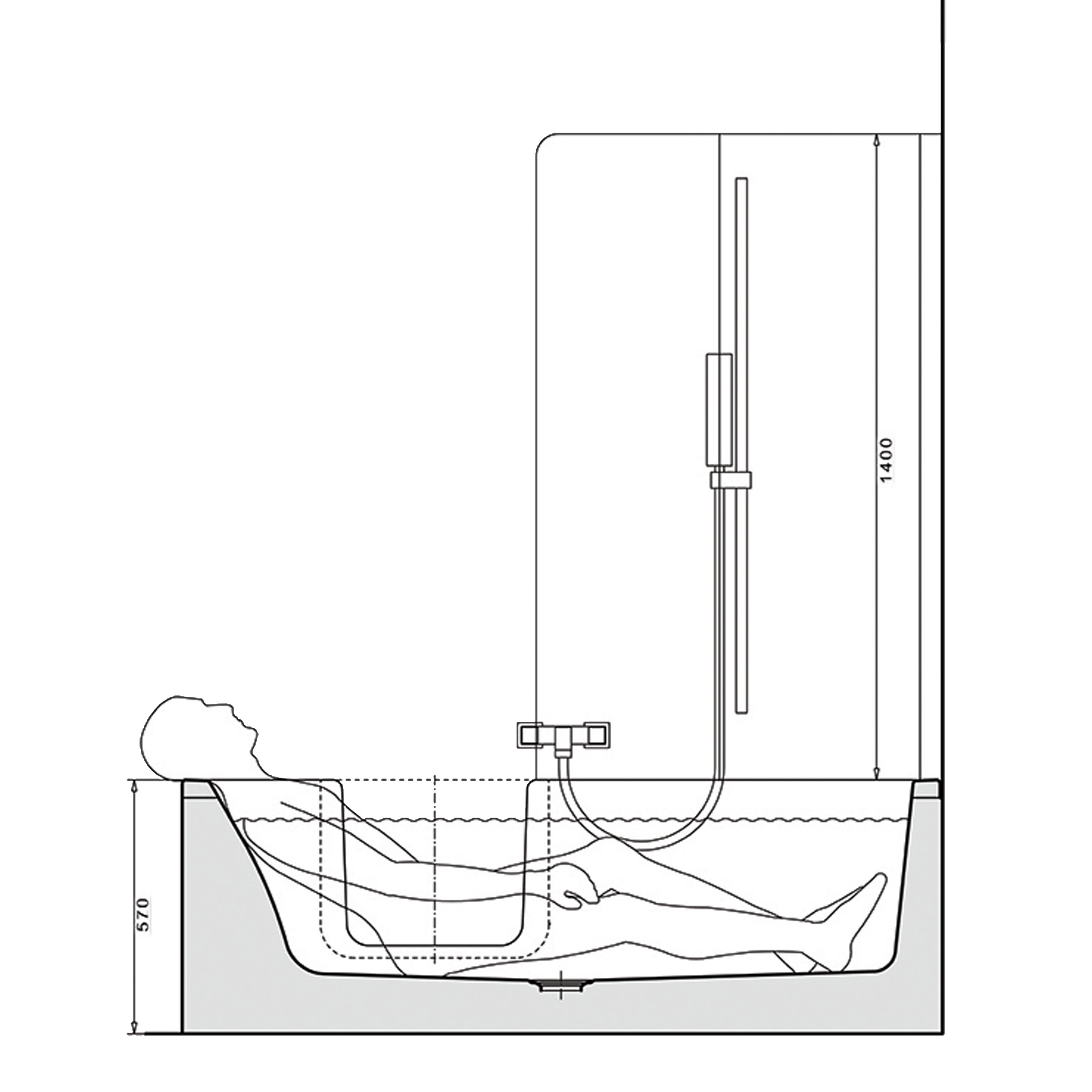 Badewanne mit Tür Loft Easy mit Sitz Schürze links