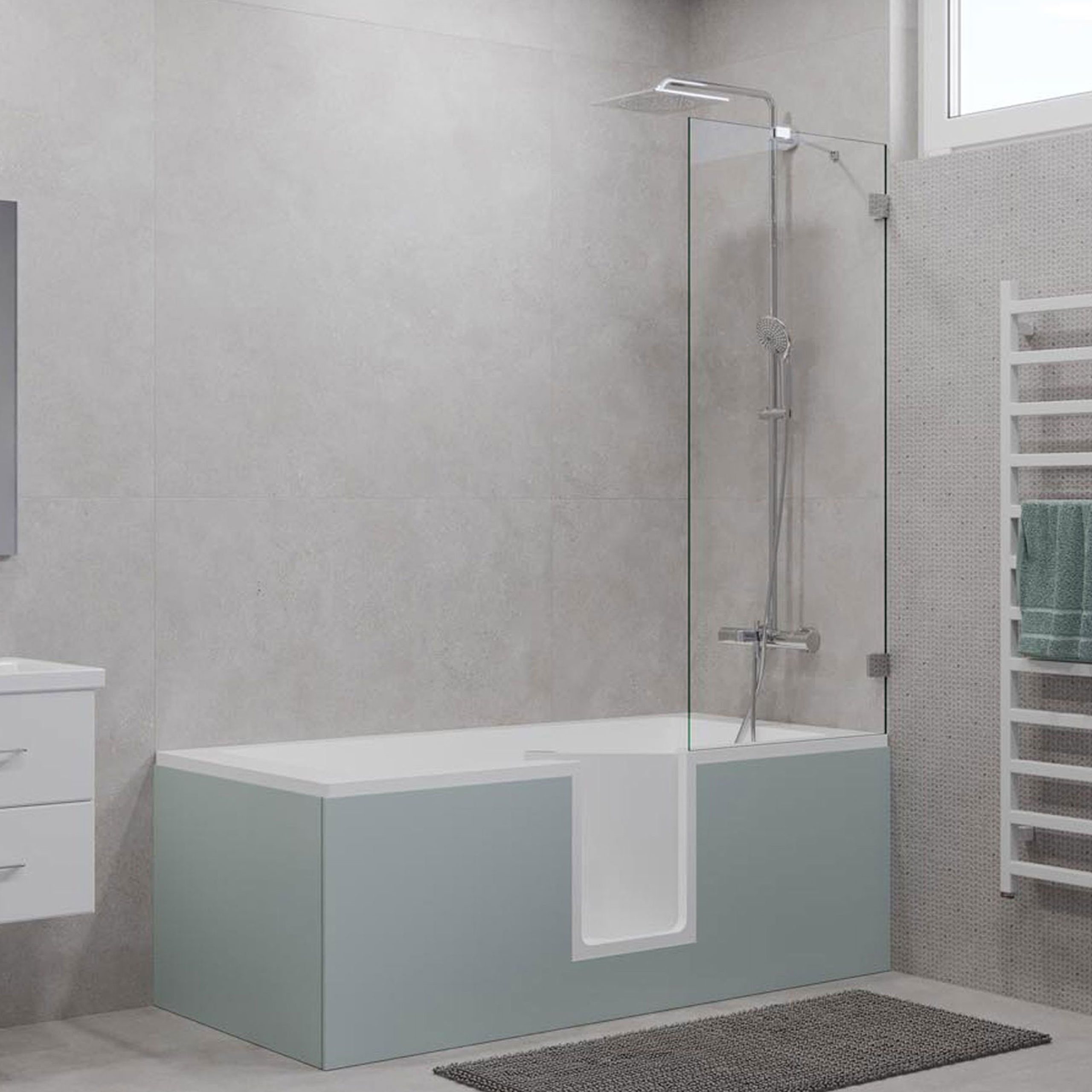 Badewanne mit Tür Easy Inside mit Schürze Tür mitte 